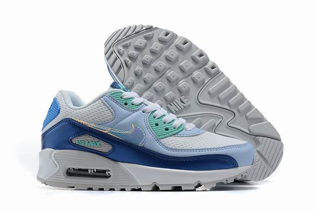 Nike Air Max 90 Women's Shoes White Blue Green-22 - Click Image to Close